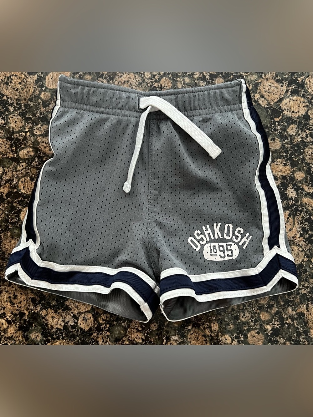 OshKosh B'gosh Gray Athletic Mesh Shorts with Navy and White Trim
